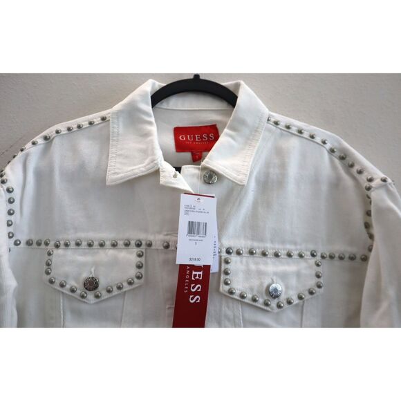 Guess Women's Sz S Kikoi Flower White Cara Floral Studded Denim Jacket - Picture 4 of 14
